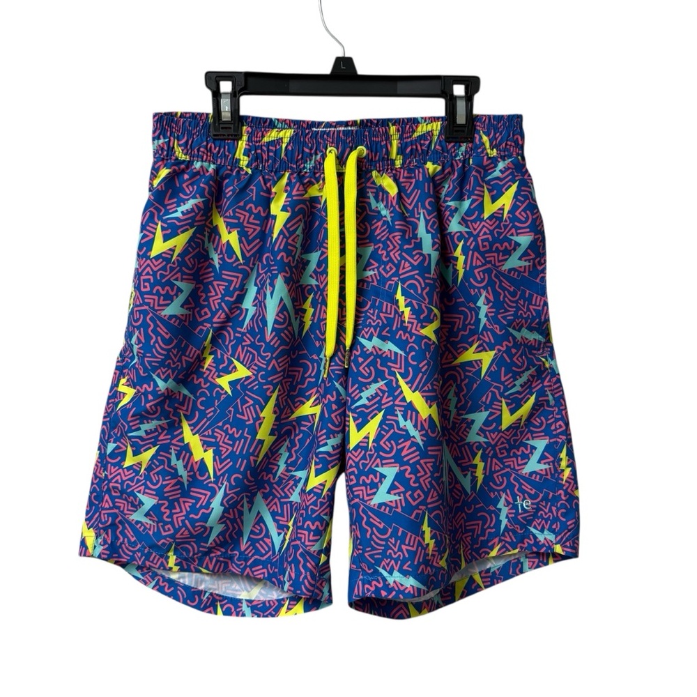 Tipsy Elves Grease Lightning Bolt Stretch Mesh Draw String Neon Swim Shorts M